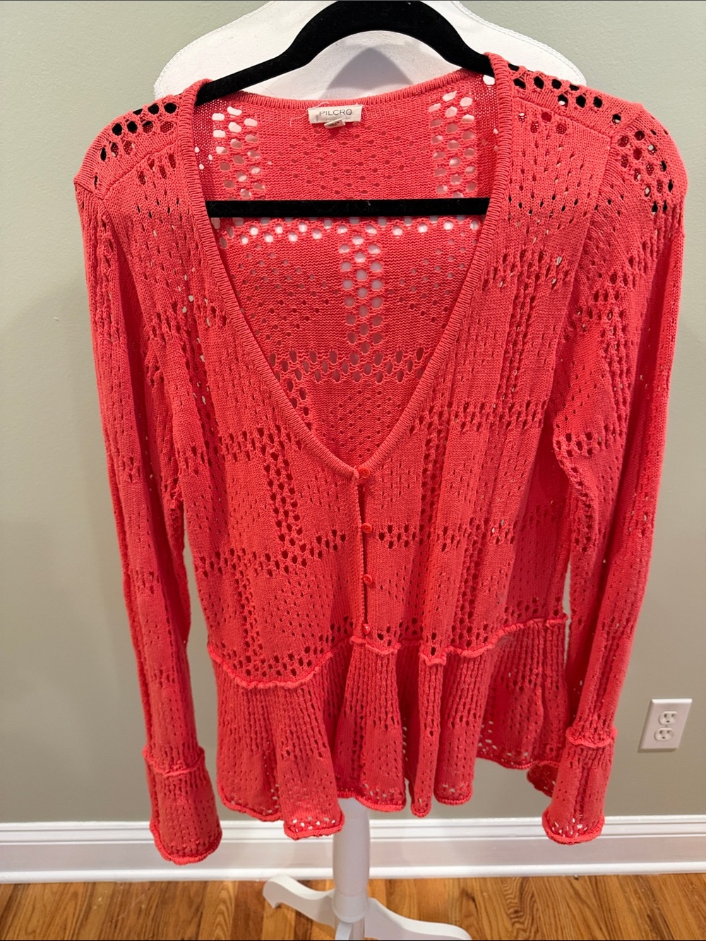 A.L.C. Coral Open-Weave V-Neck Button Cardigan